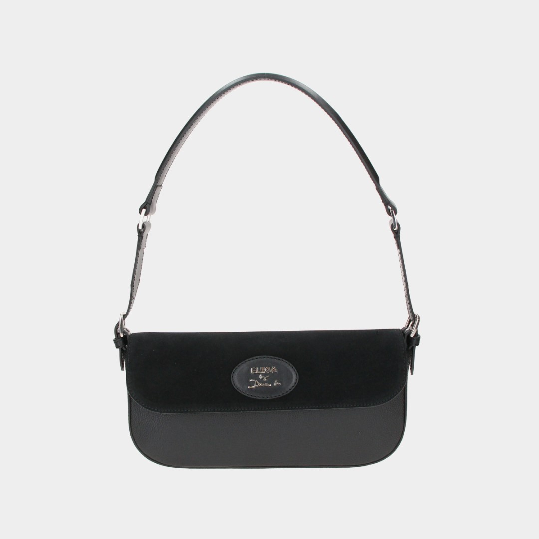 Small Brera flap bag black velour/silver